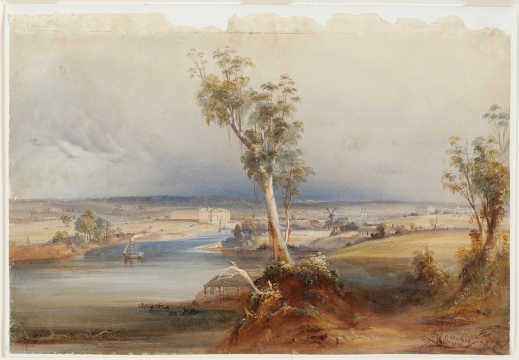 Conrad Martens, View of Parramatta, 1838, Samuel Marsden, Macarthur, James Ruse, John Irving, Thomas Arndell, Vineyards, Parramatta, St. John's Cemetery Project, Old Parramattans